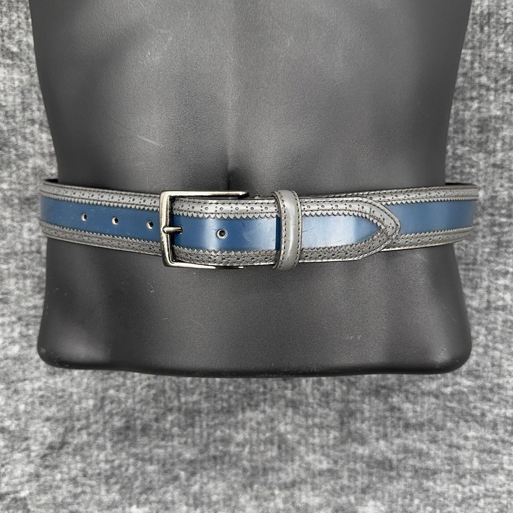 Canali Leather Belt Mens 42 Blue Gray Two Tone Silver Buckle Italy 105/120